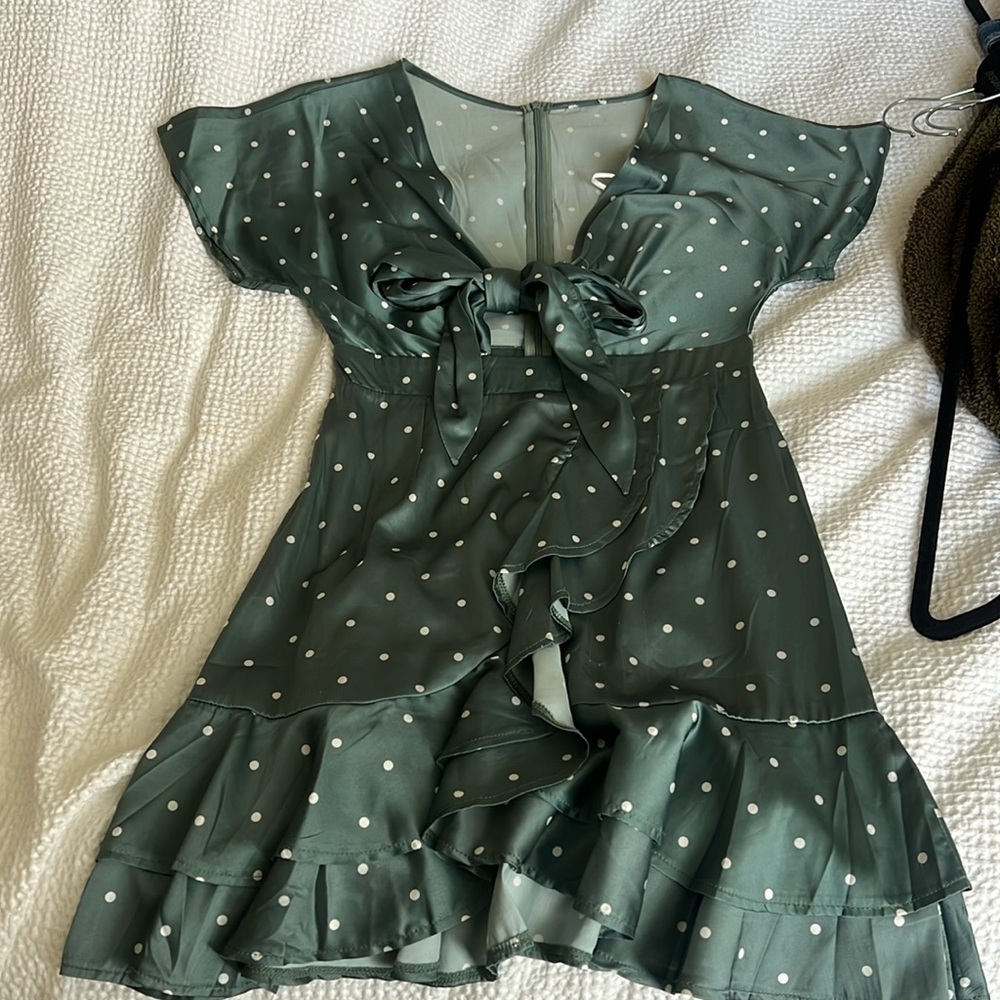 blue and white polka dot dress size small